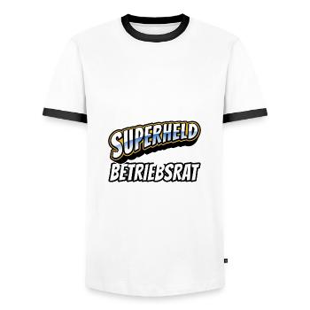Superheld, clever getarnt als Betriebsrat - Männer Kontrast-T-Shirt - Weiß/Schwarz - Vorne - AI Model Female 172 light (172cm) & AI Model Male 178 dark (178cm)