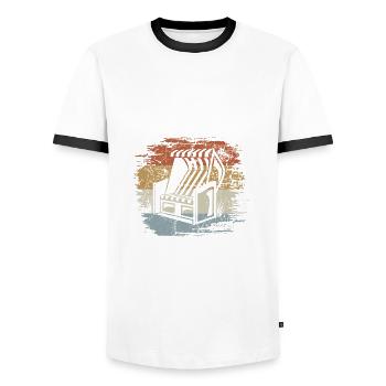 Retro - Vintage - Silhouette Beach Chair - Men's Ringer Shirt - white/black - Front - AI Model Female 172 light (172cm) & AI Model Male 178 dark (178cm)