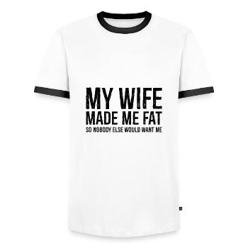 Ma femme m’a fait grossir drôle de chemise - T-shirt contrasté Homme - blanc/noir - Devant - AI Model Female 172 light (172cm) & AI Model Male 178 dark (178cm)