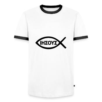 Chrétiens Jesus Poisson Symbole - T-shirt contrasté Homme - blanc/noir - Devant - AI Model Female 172 light (172cm) & AI Model Male 178 dark (178cm)