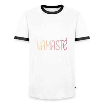 Yoga Shirt Namaste / Verlauf pink gelb - Männer Kontrast-T-Shirt - Weiß/Schwarz - Vorne - AI Model Female 172 light (172cm) & AI Model Male 178 dark (178cm)