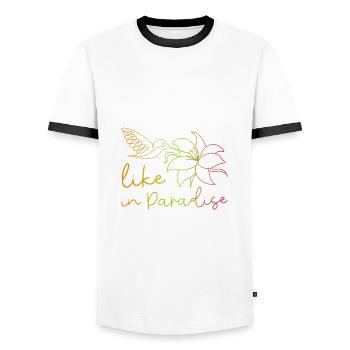 Colibri comme au paradis - fleurs exotiques de la nature - T-shirt contrasté Homme - blanc/noir - Devant - AI Model Female 172 light (172cm) & AI Model Male 178 dark (178cm)