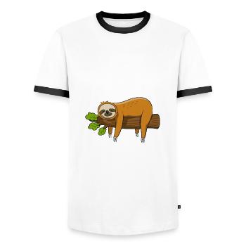 Faultier - Ich bin in Rente ich muss garnix - Männer Kontrast-T-Shirt - Weiß/Schwarz - Vorne - AI Model Female 172 light (172cm) & AI Model Male 178 dark (178cm)