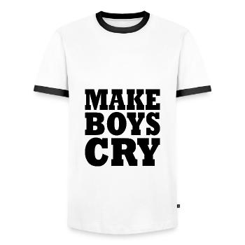 Make boys cry - Männer Kontrast-T-Shirt - Weiß/Schwarz - Vorne - AI Model Female 172 light (172cm) & AI Model Male 178 dark (178cm)
