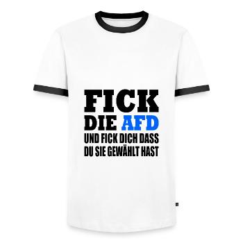 fick die afd und fick dich dass du sie gewählt has - Männer Kontrast-T-Shirt - Weiß/Schwarz - Vorne - AI Model Female 172 light (172cm) & AI Model Male 178 dark (178cm)