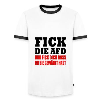 Fuck the AfD - Men's Ringer Shirt - white/black - Front - AI Model Female 172 light (172cm) & AI Model Male 178 dark (178cm)