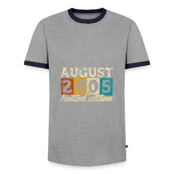 Limited Edition August 2005 Birthday - Gift - Men's Ringer Shirt - grey/navy  - Front - AI Model Female 172 light (172cm) & AI Model Male 178 light (178cm)