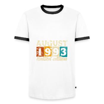 Limited Edition August 1993 Birthday - Gift - Men's Ringer Shirt - white/black - Front - AI Model Female 172 light (172cm) & AI Model Male 178 dark (178cm)