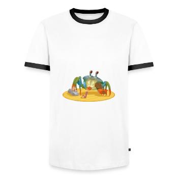 Crab musician with violin on the beach - Men's Ringer Shirt - white/black - Front - AI Model Female 172 light (172cm) & AI Model Male 178 dark (178cm)