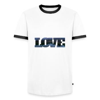 Fluss in der Inschrift Liebe - Männer Kontrast-T-Shirt - Weiß/Schwarz - Vorne - AI Model Female 172 light (172cm) & AI Model Male 178 dark (178cm)
