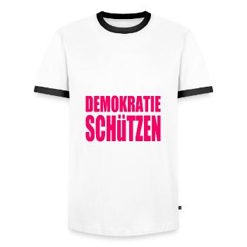 demokratie schützen - Männer Kontrast-T-Shirt - Weiß/Schwarz - Vorne - AI Model Female 172 light (172cm) & AI Model Male 178 dark (178cm)