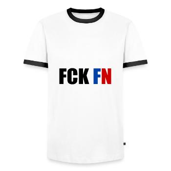 Fck fn - Männer Kontrast-T-Shirt - Weiß/Schwarz - Vorne - AI Model Female 172 light (172cm) & AI Model Male 178 dark (178cm)