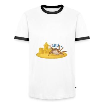 Cool crab with sandcastle and glasses - Men's Ringer Shirt - white/black - Front - AI Model Female 172 light (172cm) & AI Model Male 178 dark (178cm)