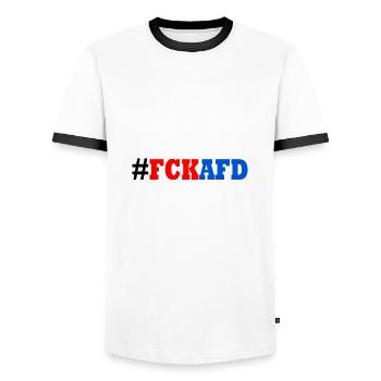 Fck afd - Männer Kontrast-T-Shirt - Weiß/Schwarz - Vorne - AI Model Female 172 light (172cm) & AI Model Male 178 dark (178cm)