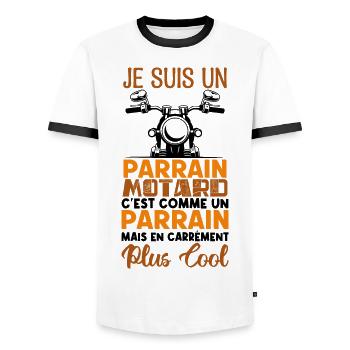 parrain motard Cadeau parrain motard super parrain - T-shirt contrasté Homme - blanc/noir - Devant - AI Model Female 172 light (172cm) & AI Model Male 178 dark (178cm)