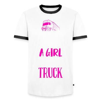 Conductrice de camion routier - T-shirt contrasté Homme - blanc/noir - Devant - AI Model Female 172 light (172cm) & AI Model Male 178 dark (178cm)