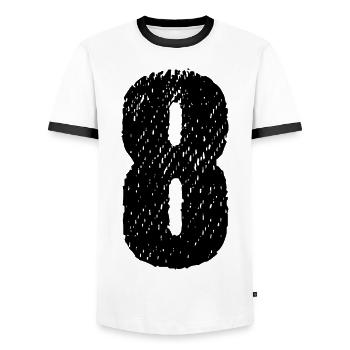 8 Zahl Trikot - Männer Kontrast-T-Shirt - Weiß/Schwarz - Vorne - AI Model Female 172 light (172cm) & AI Model Male 178 dark (178cm)