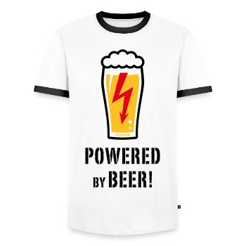 Powered By Beer! (Ale / Flash / POS) - Men's Ringer Shirt - white/black - Front - AI Model Female 172 light (172cm) & AI Model Male 178 dark (178cm)