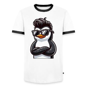 Cooler Pinguin mit Sonnenbrille Cartoon - Männer Kontrast-T-Shirt - Weiß/Schwarz - Vorne - AI Model Female 172 light (172cm) & AI Model Male 178 dark (178cm)