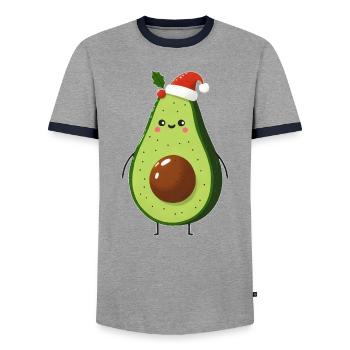 Christmas Avocado Santa Claus Mistletoe - Men's Ringer Shirt - grey/navy  - Front - AI Model Female 172 light (172cm) & AI Model Male 178 light (178cm)