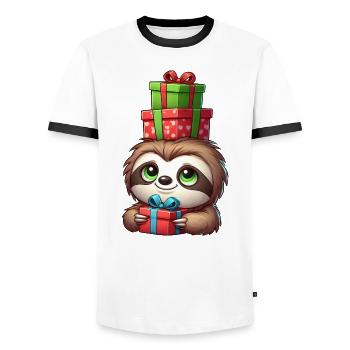 Weihnachtsmann Faultier Balancieren Weihnachtszeit - Männer Kontrast-T-Shirt - Weiß/Schwarz - Vorne - AI Model Female 172 light (172cm) & AI Model Male 178 dark (178cm)