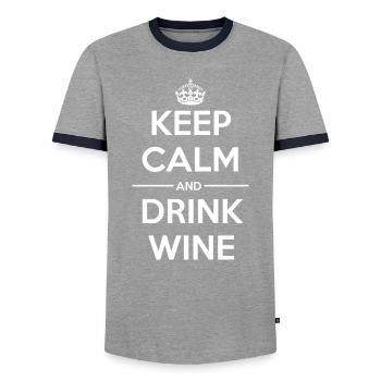 Drinks Keep calm Wine - Men's Ringer Shirt - grey/navy  - Front - AI Model Female 172 light (172cm) & AI Model Male 178 light (178cm)