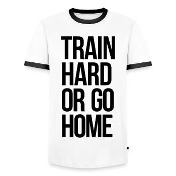train hard - Männer Kontrast-T-Shirt - Weiß/Schwarz - Vorne - AI Model Female 172 light (172cm) & AI Model Male 178 dark (178cm)