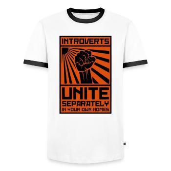 Introverts Unite! (Separately in your own home) - Men's Ringer Shirt - white/black - Front - AI Model Female 172 light (172cm) & AI Model Male 178 dark (178cm)