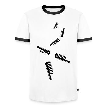 Icône de coiffeur peigne - T-shirt contrasté Homme - blanc/noir - Devant - AI Model Female 172 light (172cm) & AI Model Male 178 dark (178cm)