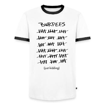 Burpees Count (Just Kidding) - Männer Kontrast-T-Shirt - Weiß/Schwarz - Vorne - AI Model Female 172 light (172cm) & AI Model Male 178 dark (178cm)