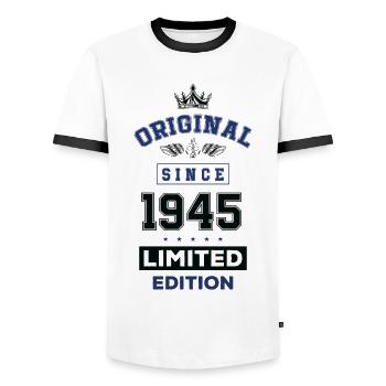 1945 limited edition birthday - Men's Ringer Shirt - white/black - Front - AI Model Female 172 light (172cm) & AI Model Male 178 dark (178cm)