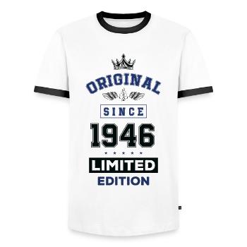 1946 limited edition Geburtstag - Männer Kontrast-T-Shirt - Weiß/Schwarz - Vorne - AI Model Female 172 light (172cm) & AI Model Male 178 dark (178cm)