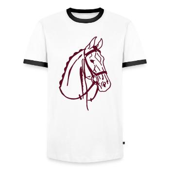 Cheval de selle - T-shirt contrasté Homme - blanc/noir - Devant - AI Model Female 172 light (172cm) & AI Model Male 178 dark (178cm)
