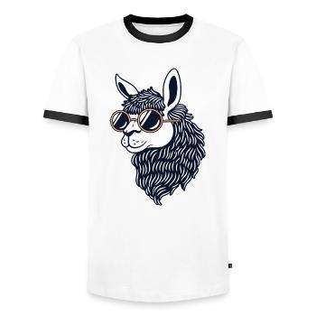 Alpaca Llama With Sunglasses - T-shirt contrasté Homme - blanc/noir - Devant - AI Model Female 172 light (172cm) & AI Model Male 178 dark (178cm)