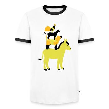 Chien, chat, coq, âne - T-shirt contrasté Homme - blanc/noir - Devant - AI Model Female 172 light (172cm) & AI Model Male 178 dark (178cm)