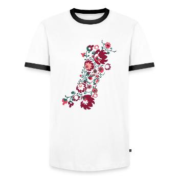 ornaments,flowers,red,flower,tendril,floral - Men's Ringer Shirt - white/black - Front - AI Model Female 172 light (172cm) & AI Model Male 178 dark (178cm)