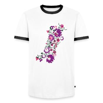 ornaments,flowers,red,flower,tendril,floral - Men's Ringer Shirt - white/black - Front - AI Model Female 172 light (172cm) & AI Model Male 178 dark (178cm)