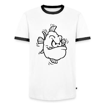 angry fish - Männer Kontrast-T-Shirt - Weiß/Schwarz - Vorne - AI Model Female 172 light (172cm) & AI Model Male 178 dark (178cm)