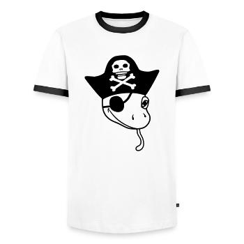 gesicht gecko pirat seeraeuber kapitaen matrose se - Männer Kontrast-T-Shirt - Weiß/Schwarz - Vorne - AI Model Female 172 light (172cm) & AI Model Male 178 dark (178cm)