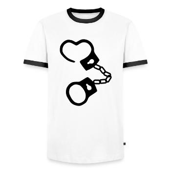 Handschellen - Männer Kontrast-T-Shirt - Weiß/Schwarz - Vorne - AI Model Female 172 light (172cm) & AI Model Male 178 dark (178cm)