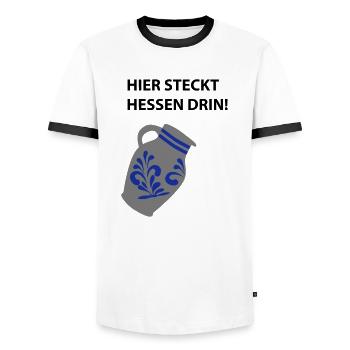 Hier steckt Hessen drin! - Männer Kontrast-T-Shirt - Weiß/Schwarz - Vorne - AI Model Female 172 light (172cm) & AI Model Male 178 dark (178cm)