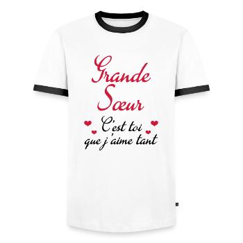 Grande Soeur Sœur Sister Schwester Bébé Baby - Men's Ringer Shirt - white/black - Front - AI Model Female 172 light (172cm) & AI Model Male 178 dark (178cm)