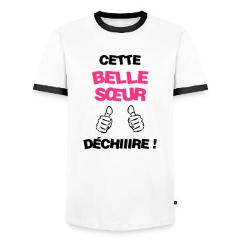 Sister in law Brother Schwester Belle Soeur Frère - Men's Ringer Shirt - white/black - Front - AI Model Female 172 light (172cm) & AI Model Male 178 dark (178cm)