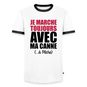 je marche toujours avec ma canne a pêche - T-shirt contrasté Homme - blanc/noir - Devant - AI Model Female 172 light (172cm) & AI Model Male 178 dark (178cm)