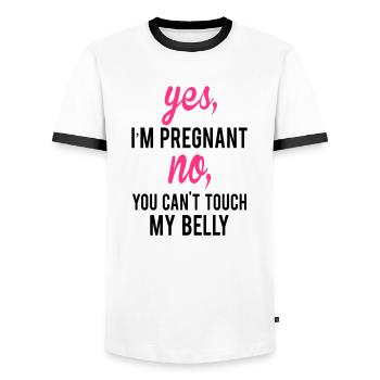 Yes I Am Pregnant No You Can't Touch My Belly - Men's Ringer Shirt - white/black - Front - AI Model Female 172 light (172cm) & AI Model Male 178 dark (178cm)