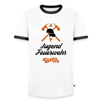 jugendfeuerwehr team - Männer Kontrast-T-Shirt - Weiß/Schwarz - Vorne - AI Model Female 172 light (172cm) & AI Model Male 178 dark (178cm)