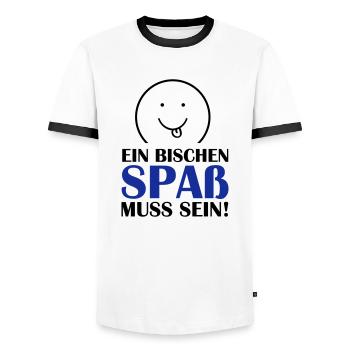 (spass_muss_sein_02) - Männer Kontrast-T-Shirt - Weiß/Schwarz - Vorne - AI Model Female 172 light (172cm) & AI Model Male 178 dark (178cm)