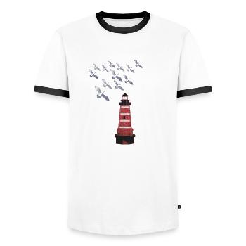 lighthouse - Men's Ringer Shirt - white/black - Front - AI Model Female 172 light (172cm) & AI Model Male 178 dark (178cm)