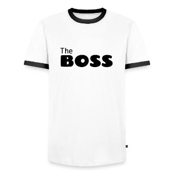 der Chef - Männer Kontrast-T-Shirt - Weiß/Schwarz - Vorne - AI Model Female 172 light (172cm) & AI Model Male 178 dark (178cm)
