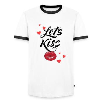 Heiliger Valentinstag - Lasst uns küssen - Männer Kontrast-T-Shirt - Weiß/Schwarz - Vorne - AI Model Female 172 light (172cm) & AI Model Male 178 dark (178cm)